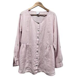 Sigrid Olsen Linen Button Front Top, Light Pink, L